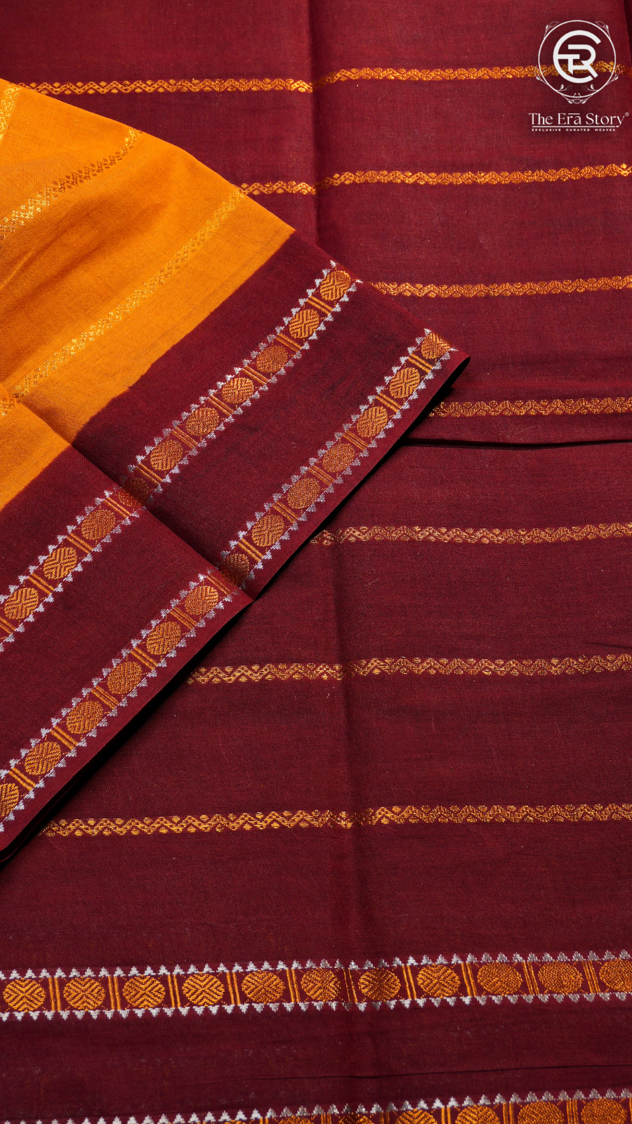 Yellow & Brown Handloom Sungadi Pure Cotton Saree