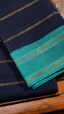 Navy Blue & Turquoise Handloom Sungadi Pure Cotton Saree