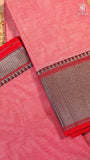 Pink & Red Silver Checkered Zari Border Handloom Narayanpet Cotton Saree