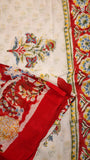 Maroon & Blue Floral Vine Handblocked Pure Georgette Saree