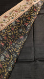 Black & Beige Floral Border Kantha Matka Tussar Silk Saree