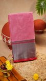 Pink & Red Silver Checkered Zari Border Handloom Narayanpet Cotton Saree