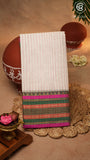 White Line Patterned Temple Border Handloom Narayanpet Cotton Saree