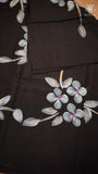 Black White Floral Handblocked Pure Mul Cotton Saree