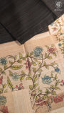 Black & Beige Floral Border Kantha Matka Tussar Silk Saree
