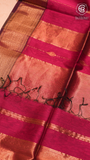 Magenta Line Diamond Zari Handloom Pure Maheshwari Silk Saree