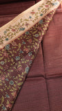 Brown & Beige Floral Border Kantha Matka Tussar Silk Saree