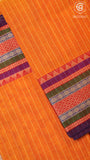 Orange Line Patterned Temple Border Handloom Narayanpet Cotton Saree