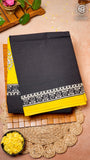 Black & Bright Yellow Geometric Handblocked Pure Cotton Saree