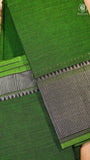 Green Silver Checkered Zari Border Handloom Narayanpet Cotton Saree