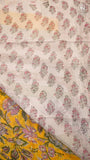 Yellow & Pink Floral Vine Handblocked Pure Georgette Saree