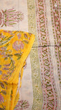Yellow & Pink Floral Vine Handblocked Pure Georgette Saree