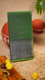 Green Silver Checkered Zari Border Handloom Narayanpet Cotton Saree