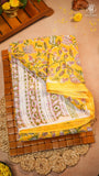 Yellow & Pink Floral Vine Handblocked Pure Georgette Saree