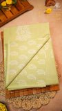 Pale Green Floral Handblocked Pure Mul Cotton Saree