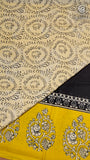 Black & Bright Yellow Geometric Handblocked Pure Cotton Saree