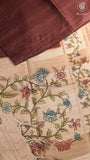 Brown & Beige Floral Border Kantha Matka Tussar Silk Saree