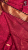 Magenta Line Diamond Zari Handloom Pure Maheshwari Silk Saree