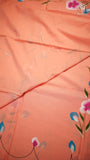 Peach Multi Color Floral Vine Handblocked Pure Mul Cotton Saree