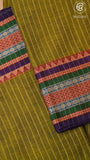 Moss Green Line Patterned Temple Border Handloom Narayanpet Cotton Saree