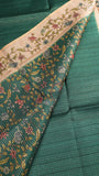 Green & Beige Floral Border Kantha Matka Tussar Silk Saree