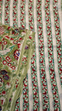 Sage Green & Red Floral Vine Handblocked Pure Georgette Saree