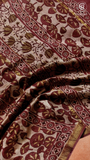 Beige & Maroon Lotus Leaf Handblocked Pure Maheshwari Cotton Sarees