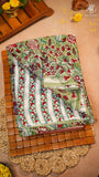 Sage Green & Red Floral Vine Handblocked Pure Georgette Saree