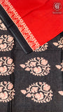 Red and Black Floral Handblocked Pure Cotton Saree