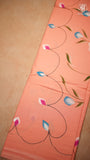 Peach Multi Color Floral Vine Handblocked Pure Mul Cotton Saree