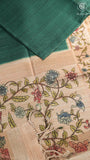 Green & Beige Floral Border Kantha Matka Tussar Silk Saree