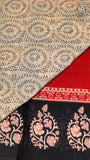Red and Black Floral Handblocked Pure Cotton Saree