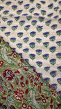 Sage Green & Red Floral Vine Handblocked Pure Georgette Saree