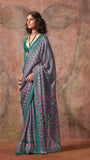 Green Ajrakh Satin Georgette Silk Saree