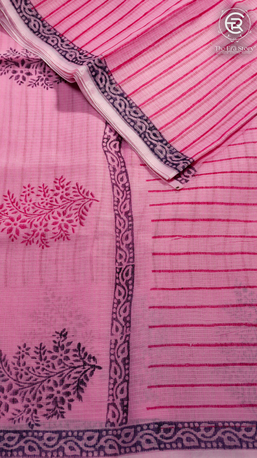Pink & Blue Kota Doria Summer Cotton Saree