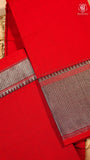 Red Orange Silver Checkered Zari Border Handloom Narayanpet Cotton Saree