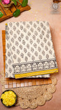 White and Yellow Floral Handblocked Pure Cotton Saree