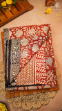 Red, White & Black Multi Color Floral Vine Handblocked Pure Mul Cotton Saree
