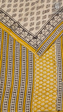 White and Yellow Floral Handblocked Pure Cotton Saree