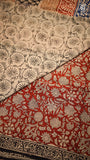 Red, White & Black Multi Color Floral Vine Handblocked Pure Mul Cotton Saree