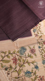 Plum Violet & Beige Floral Border Kantha Matka Tussar Silk Saree