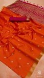 Orange & Red Floral Tussar Silk Saree