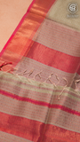 Sage Green and Pink Zari Checkered Handloom Pure Maheshwari Silk Saree