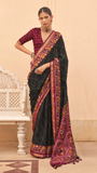 Black and Red Kantha Floral Diamond Soft Cotton Saree