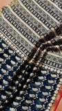 Black White & Red Mango Leaf Handblocked Pure Maheshwari Cotton Sarees
