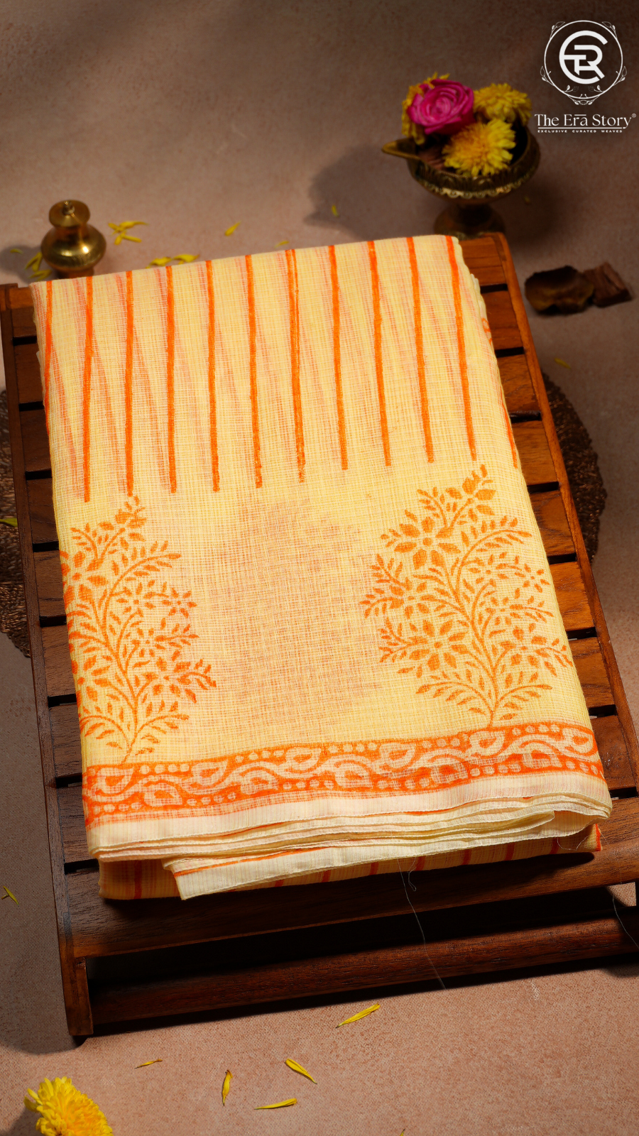 Yellow & Orange Kota Doria Summer Cotton Saree