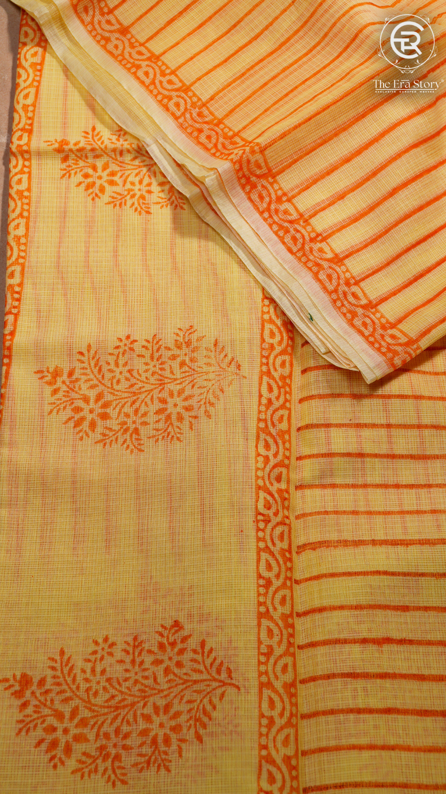 Yellow & Orange Kota Doria Summer Cotton Saree