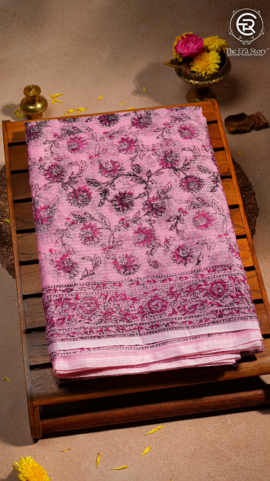 Pink & Magenta Floral Kota Doria Summer Cotton Saree