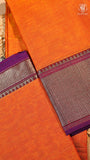 Orange & Purple Silver Checkered Zari Border Handloom Narayanpet Cotton Saree