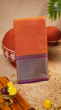 Orange & Purple Silver Checkered Zari Border Handloom Narayanpet Cotton Saree